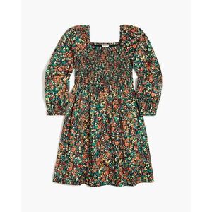 Crewcuts J.Crew Girls Smocked Floral Dress Long Sleeve Size 5 Teal Orange Fall